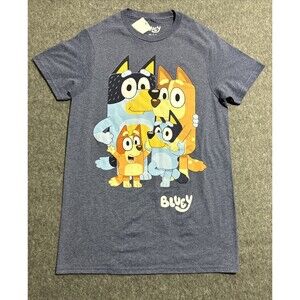 Bluey Family Graphic T-shirt Womens Adult Short Sleeve Small Heather Blue Navy